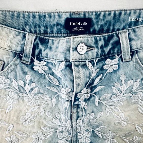 Bebe Lindsey Embroidered Denim Jean Shorts - Picture 4 of 6